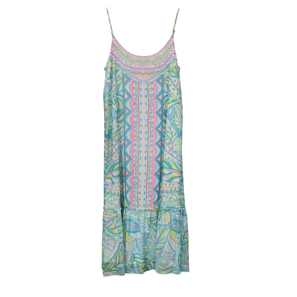 Lilly Pulitzer Womens Winni Midi Dress Pink Blue Green Maraca My World Size M - Picture 2 of 9